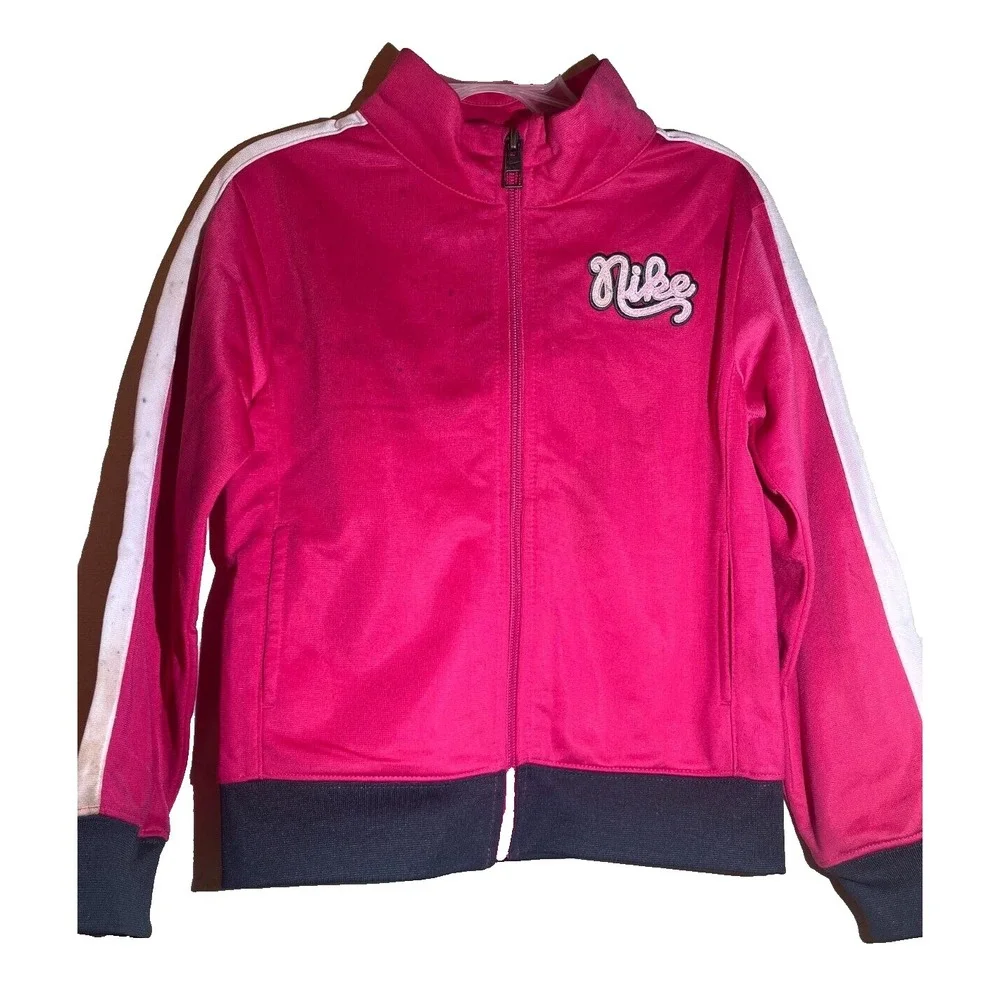 Nike Pink Girls Zip Up Jacket Kids Size 6 Full Zip E34